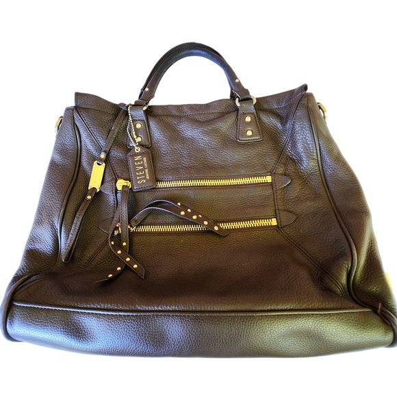 Steven Madden Messenger Tote Bag Buttery Soft Brown Pebbled Leather 12" x 14" x - Picture 3 of 8